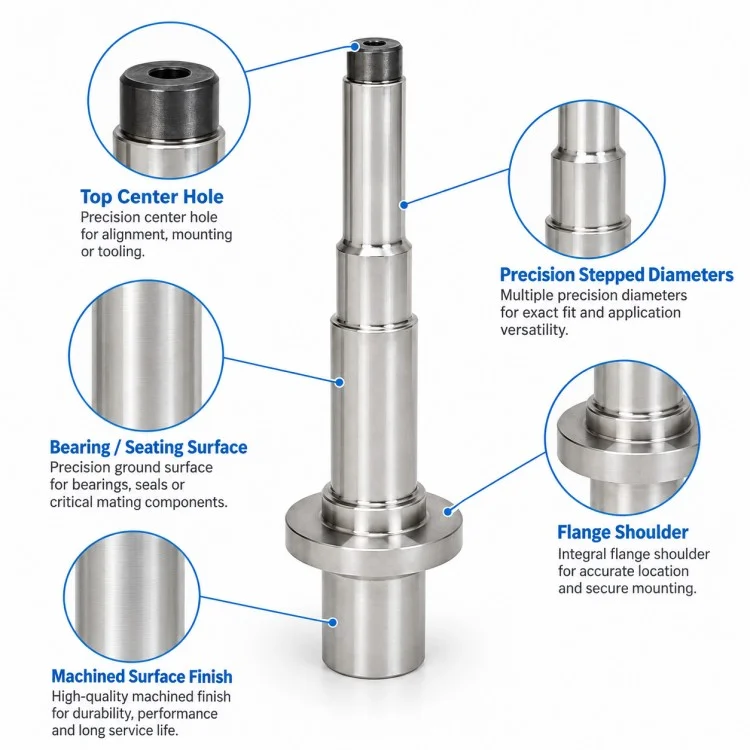 Precision CNC Machined Flanged Stepped Shaft