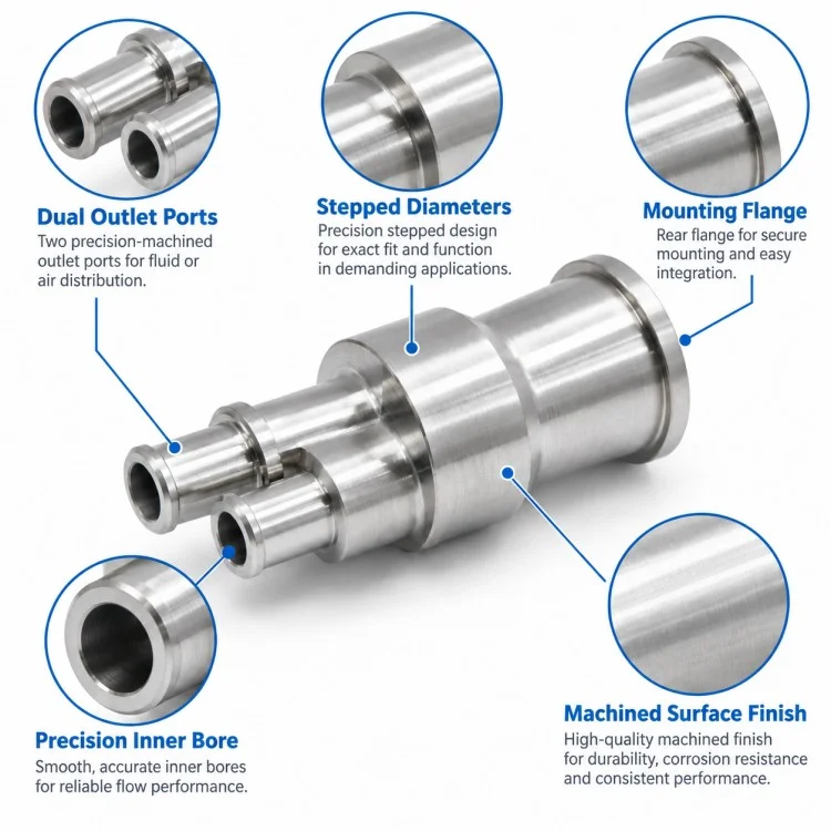 Precision CNC Machined Dual-Port Manifold Connector