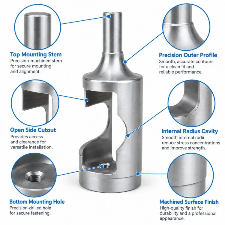 Precision CNC Machined Open-Side Cylindrical Housing