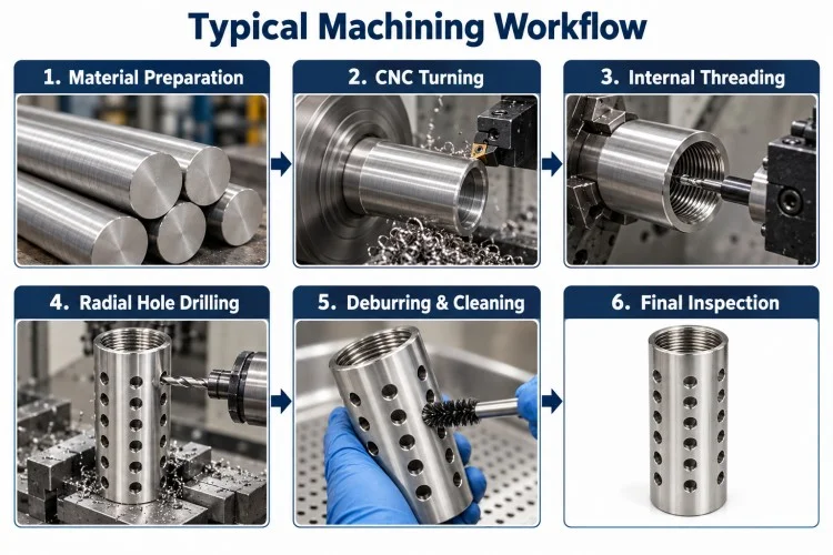 CNC Machined Perforated Threaded Sleeve